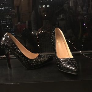 Size 38/ 7.5 Black Patent Studded Look Heels